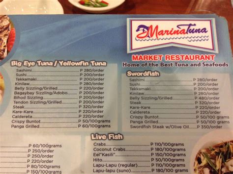 marina tuna menu|Marina Tuna Seafood Restaurant in Davao.
